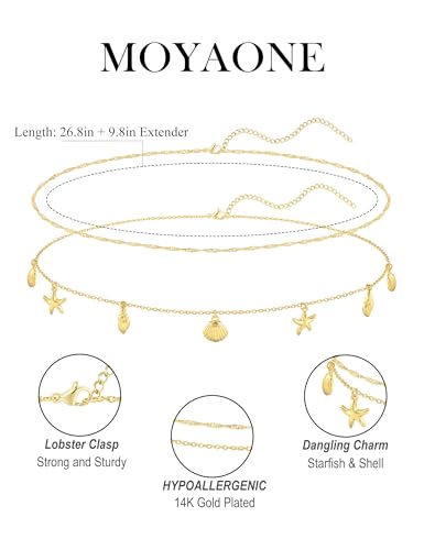 Waist Chain for Women 14K Gold Plated Waist Beads Belly Chain Dainty Layered Body Chain Belt Beach Jewelry for Women Sexy Waterproof Non Tarnish Adjustable Summer Jewelry Accessories - style: wave & starfish
