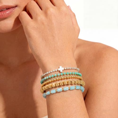 Dainty Gold Plated Pearl Crystal Beaded Bracelets Set for Women 14K Gold Plated Bead Pearl Beads Bracelet Stackable Paperclip Link Chain Bracelets Gold Plated Bracelets for Women Trendy Jewelry - color: Style4-gold bracelets set5