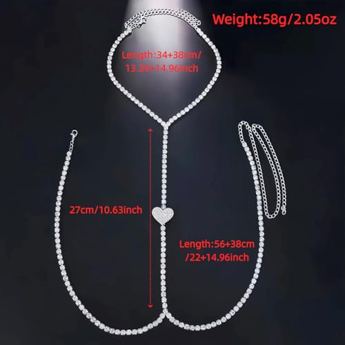 14k Gold Plated Cross Waist Body Chain for Women, Sexy Bra Body Chains & Belly Chain, Waist Beach Jewelry for Vacation Accessories - style: Heart-Shaped Diamond