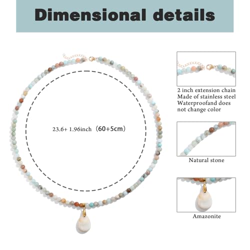 Healing Crystal Necklaces for Women Trendy Natural Stone Beaded Long Pendant Necklaces for Womens Handmade Bohemian Fashion Necklace Jewelry Gift - color: Amazonite