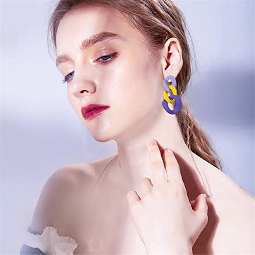 Charm Elegant Hollow Color Chain Acrylic Geometric Temperament Dangle Drop Earrings Bohemian Minimalist Hypoallergenic Jewelry Gift - color: Purple Yellow ShenPurple earrings