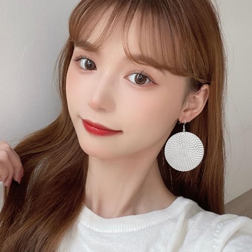 Anmpab Boho Large Disc Earrings for Women Vintage Geometric Hammered Round Circle Drop Dangle Earrings Statement Jewelry - color: Silver