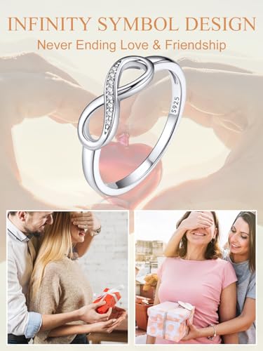 Custom4U Personalized Mothers Ring with 1-5 Birthstones Names Engraved 925 Sterling Silver/14K White Gold Plated Birthstone Rings for Women Promise Ring Birthday Jewelry Gifts for Mom Grandmother Wife - color: Silver Infinity Ring (No Custom)