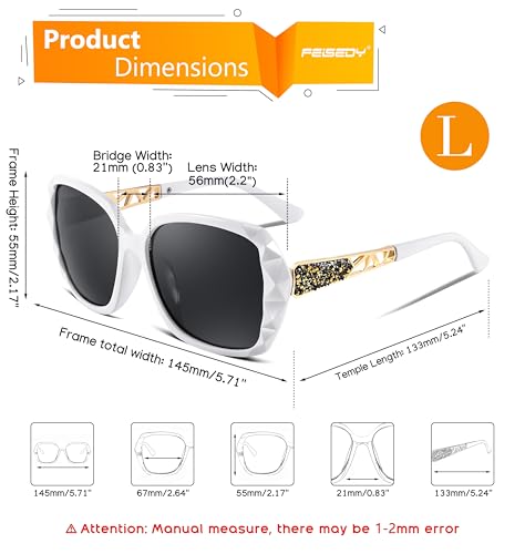 FEISEDY Polarized Women Square Sunglasses Sparkling Composite Shiny Frame B2289 - color: White