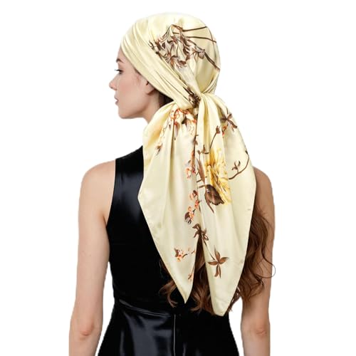 QIUTIMIY 35"x35" Like Silk Head Scarf for Women Satin Feel Large Square Scarf for Hair Wrapping and Sleeping Fashion Bandana - color: (90cm)square Scarf 11
