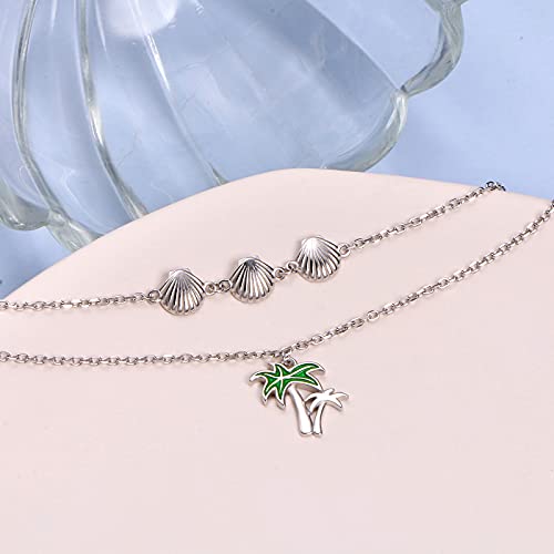 Anklets for Women S925 Sterling Silver Adjustable Beach Foot Ankle Bracelet Jewelry Gifts - style: Palm Tree 9+1.5