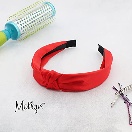 Motique Accessories Red Satin Knot Headband for Women - color: Red