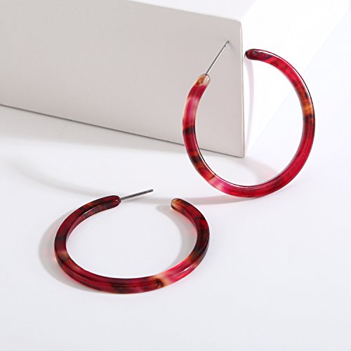 BaubleStar Tortoise Shell Resin Hoop Earrings Fashion Jewelry - color: Rose Red