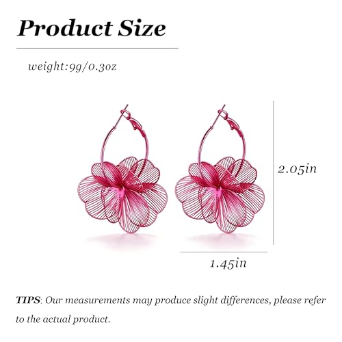 Gold Flower Statement Earrings for Women Boho Trendy Hoop Earrings Floral Dangle Petal Earring Prom Wedding Jewelry Gifts - color: A5:hot pink