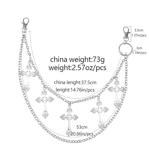 Layered Pants Chain for Men Women Punk Chain Hip Hop Jewelry Clothing Accessories Vintage Jeans Chains - style: Silver two layered five crosses