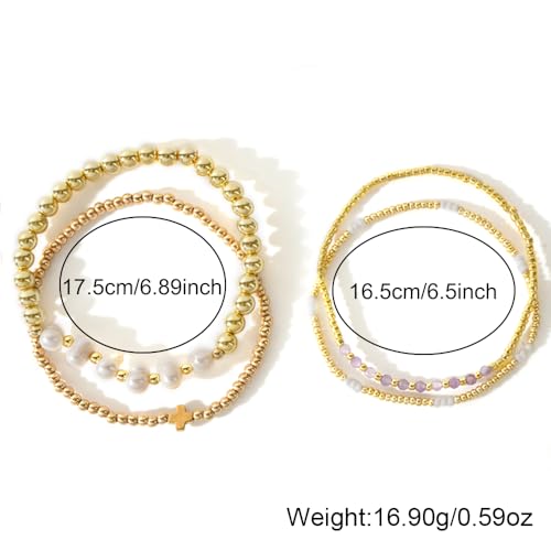 4pcs Gold Beaded Pearl Bracelets Set for Women Multi Layer Versatile Stackable Stretch Cuff Sparkly Stone Crystal Gemstone Jewelry Birthday Gifts - color: Red Garnet