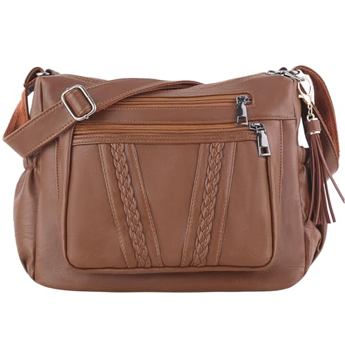 ELDA Crossbody Bags For Women Pocketbooks Soft PU Leather Purses and Handbags Multi Pocket Shoulder Bag - color: Brown