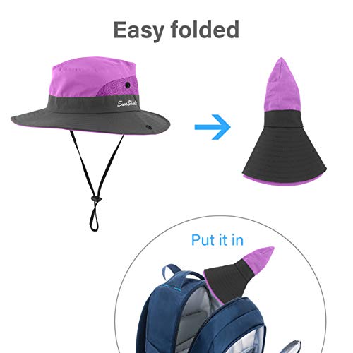 6 Pieces Womens Ponytail Wide Brim Sun Hat Packable UV Protection Beach Cap for Fishing & Hiking