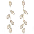 Dangling Earrings for Women Bridal Earrings for Wedding Rhinestone Wedding Prom Anniversary Delicate Leaf silver drop Earrings Long Earrings- Elegant Earrings - color: 01 Leaf Gold