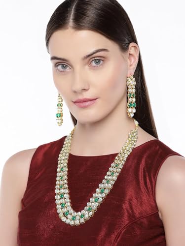 Aheli Indian Bollywood Style Wedding Faux Kundan Necklace with Earrings Set Ethnic Bharatanatyam jewellery set Gift for Women - color: Green & Gold