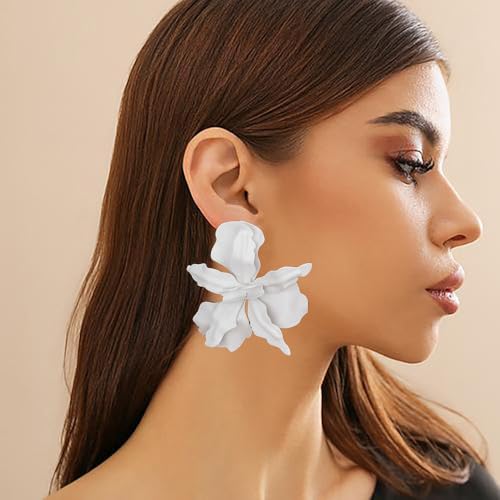 Large Flower Earrings For Women Fashionable Exaggerated Colorful Flower Earrings Vintage Elegant Statement Jewelry Accessories - style: white