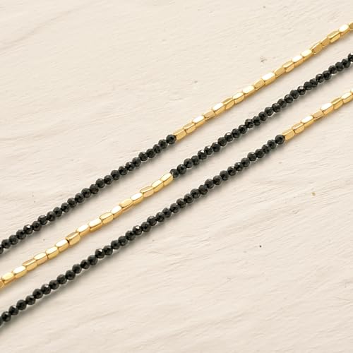 MYEARS Women Beaded Bracelet Gold Gemstone 14K Simple Dainty Handmade Chain Everyday Boho Beach Jewelry - style: Spinel