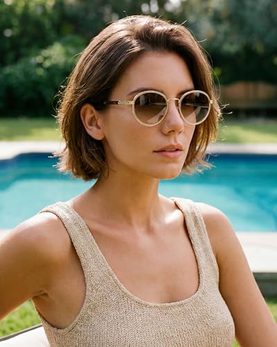 CARFIA Retro Round Sunglasses for Women Polarized UV Protection, Durable Acetate-Metal Frame Designer Eyewear CA1951 - color: 2. White Brown Frame + Gradient Brown Lens