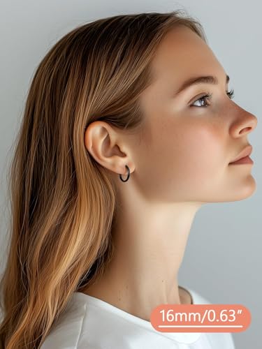 FaithHeart 925 Sterling Silver Post Huggie Hoop Earrings for Women, Silver Small Hoop Earring, Hypoallergenic Cartilage Earrings for Women - color: 01. Blank-Black, size: 16mm