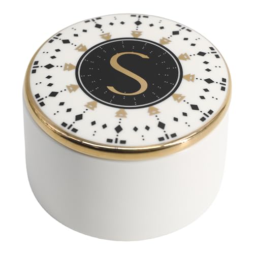 COLLECTIVE HOME - Monogram Jewelry Box, Bohemian Ceramic Trinket Box, Storage for Necklace Ring Bracelet Keys, Birthday Mother's Day Christmas Gift for Women, 3.25" x 2.5" (S) - color: S