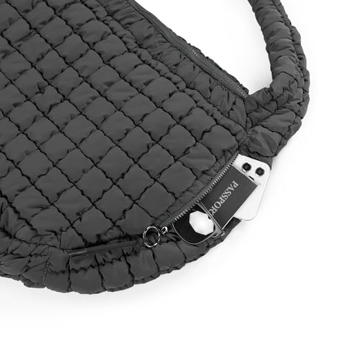 ODODOS Quilted Carryall Tote Bag for Women Crossbody Hobo Lightweight Padding Shoulder Bag - color: Charcoal