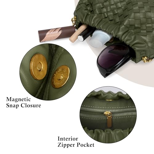 Joryin Woven Women's Crossbody Bag & Evening Purse, Trendy Dumpling Clutch & Hobo Cloud Shoulder Bag Trendy Dumpling Clutch - color: Woven Leather-olive