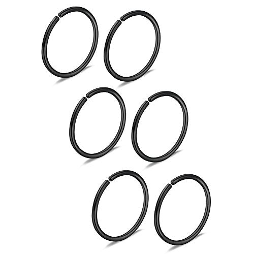 Ruifan 6-30PCS Non Pierced Stainless Steel Clip on Closure Round Ring Fake Nose Lip Helix Cartilage Tragus Ear Hoop Earrings Jewelry 20G - color: Black-8mm