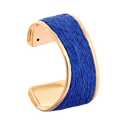 Raffia Colorful Chunky Cuff Bracelet For Women Statement Irregular Wave Vacation Tropical Beachy Spring Summer Wide Open Bangle Handmade Boho Costume Jewelry Accessories - color: Dark Dlue