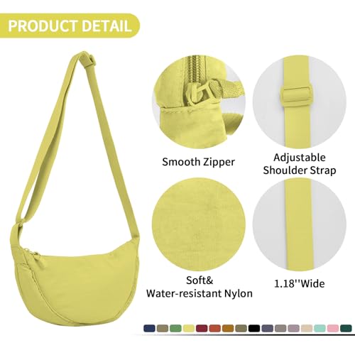 Nylon Crescent Crossbody Bag for Women Purses Trendy Men,Small Travel Sling Bag Hobo - color: Butter Yellow, size: Small