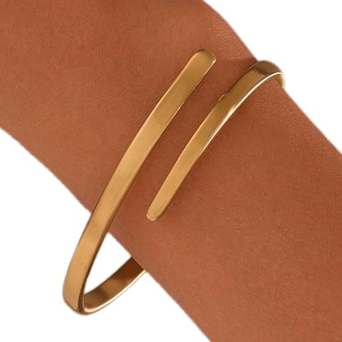 BE & CHEERY Gold Bangle Bracelet for Women, 14k Gold Plated Open Bangle, Stackable Stainless Steel Cuff Bracelets, Chunky Fashion Jewelry for Women, Trendy Elegant Design Bangle as Gifts - style: Crossover
