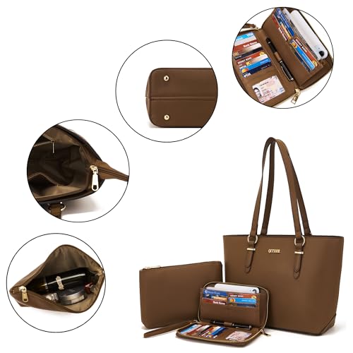 Purses And Wallets Set For Women Work Tote Satchel Handbags Shoulder Bag Top Handle Totes Purse With Matching Wallet - color: A55-3pcs/Set Brown