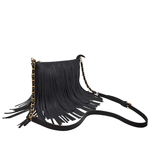 Solene Fringe Crossbody Shoulder Bag with Strap, Tassel Messenger bag, Country Style Western Fringe Purse for Women - color: Black