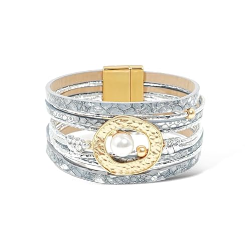 Long tiantian Boho Leather Wrap Bracelets Western Bracelets for Women Stackable Starfish Crystal Pearl Turquoise Leather Bracelet With Clasp Jewelry Gifts Boho Dresses - color: C3:silver leather bracelet