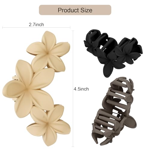 ANBALA Matte Flower Hair Accessories - 4PCS Large Plumeria Hawaiian Hair Clips with Strong Hold for Women, Non-Slip and Cute - color: C-4pcs large colorful flower