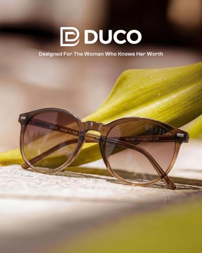 DUCO Women's Trendy Retro Round Acetate Polarized Sunglasses, UV400 99% Glare Block, Lightweight for Daily & Outdoor - color: 3. Gradient Brown Frame Brown Lens