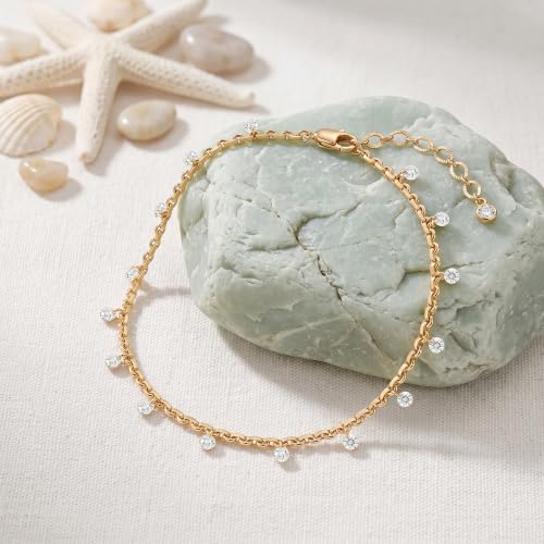 MTMY Gold Anklets for Women 14K Gold Plated Tiny Bead Anklet Colorful Tassel Foot Chain Dainty Adjustable Cute Summer Beach Boho Anklets Jewelry Gift - style: tassel cz
