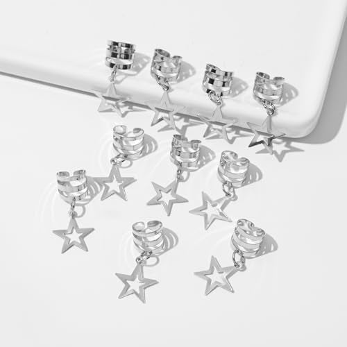 20Pcs Hollow Star Hair Clips | Silver Hair Jewelry Rings & Cuffs for Braids, Dreadlocks | Boho Hair Accessories for Women | Festival Braiding Beads Charms - color: Silver