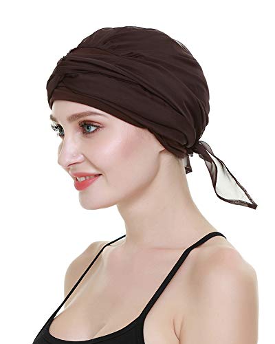Chemo Headwear Turbans for Women Long Hair Head Scarf Headwraps Cancer Hats - color: Both Brown