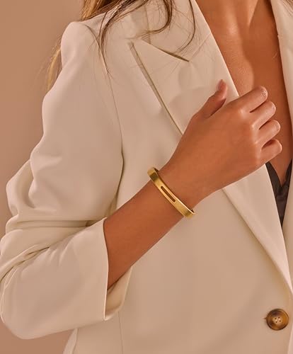 BE & CHEERY Gold Bangle Bracelet for Women, 14k Gold Plated Open Bangle, Stackable Stainless Steel Cuff Bracelets, Chunky Fashion Jewelry for Women, Trendy Elegant Design Bangle as Gifts - style: Short cut out