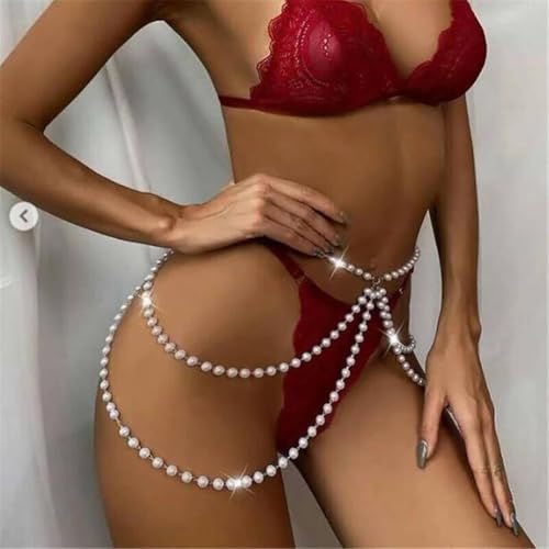 Multilayer Imitation Pearl Waist Chain for Women Trendy Waistband White Pearl Body Chain Long Tassel Pendant Waist Chain Wedding Bridal Dress Belt Fashion Trend Metal Chain Body Chain Jewelry - color: White
