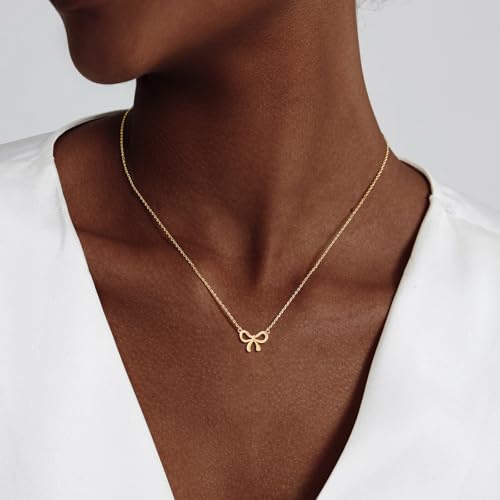 OGD Gold Necklace for Women, Bow Necklace 14K Layered Gold Necklace Dainty Bow Pendant Choker Necklace Trendy Bow Necklace Gold Chain Necklaces for Women Jewelry Gift - color: Gold Bow-1PCS