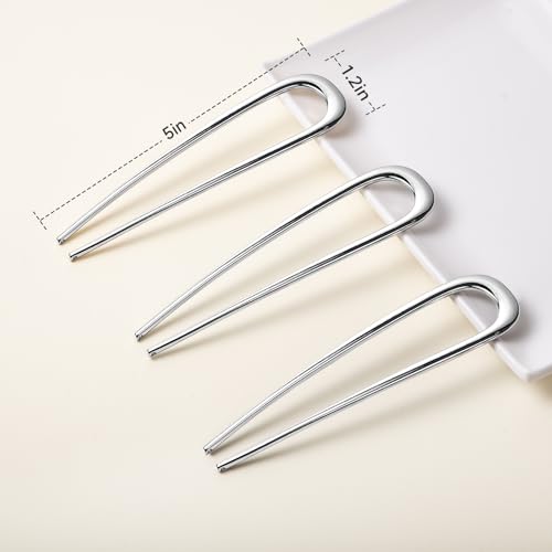 3 PCS French Hair Pins for Women, U Shaped Hair Pins for Buns, French Twists and Updos, Elegant Hair Accessories, Silver - color: Silver