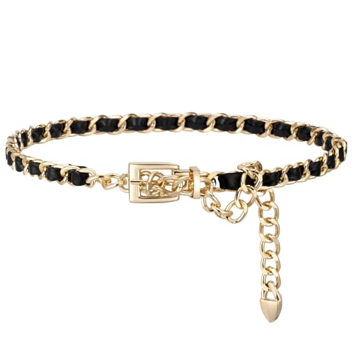 YooAi Chain Belts Leather Waist Belt for Women Layered Metal Chain Belt - size: XL/2XL: fits waist from 41"-46", style: Gold Dangle