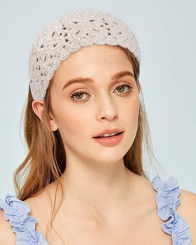 HAIMEIKANG Hippie Hair Bandana Headbands for Women Boho Headband Knit Hair Bands Floral Head Wrap for Women and Girls (Beige+Pink+Purple) - color: Beige+Pink+Purple