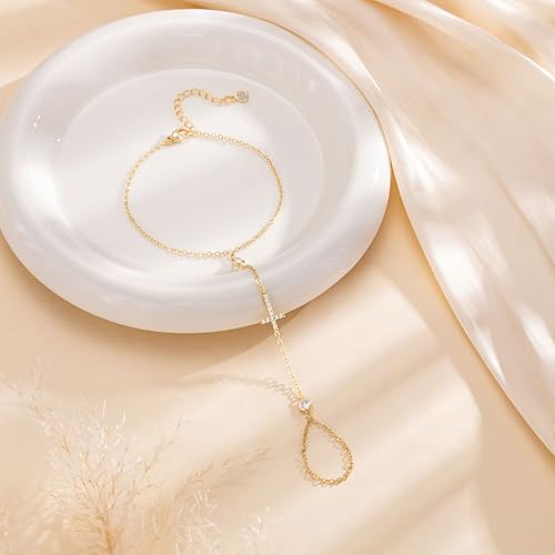 NECOCY Mothers Day Gifts Cross Bracelet for Women, Dainty 14K Gold/Silver Plated Pearl Cross Chain Bracelet Religious Christian Baptism Jesus Catholic Bracelet Jewelry Gift for Mom Wife Daughter - style: Style-7