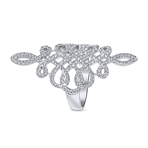 Bling Jewelry Large Pave Cubic Zirconia Romantic Art Deco Vintage Style Elegant Full Finger Armor CZ Statement Swirl Infinity Ring For Women Teen.925 Sterling Silver