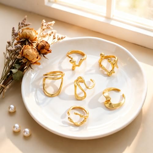 Chunky Gold Rings Set for Women Stackable Statement Ring Sets Non Tarnish Adjustable Open Knuckle Rings Irregular Gold Jewelry Set Trendy Prom Outfits Accessories - color: gold1