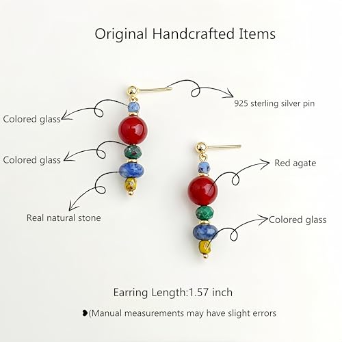 Boho Earrings for Women Natural Stone Beaded Handmade Vintage Dangle Earrings Bohemian Lightweight Hypoallergenic Jewelry for Dailywear Festival Occasions - color: Colorful beaded