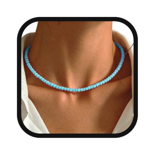 Boho Beaded Choker Necklace Colorful Short Necklaces Summer Beach Necklaces Jewelry for Women - color: Blue