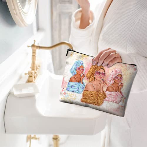 Cute Makeup Bag for Purse Canvas Waterproof Funny Cosmetic Bags for Women Zipper Travel Toiletry Pouch-Fashion Clipart African American Makeup Bags - color: Fashion Clipart African American Makeup Bags